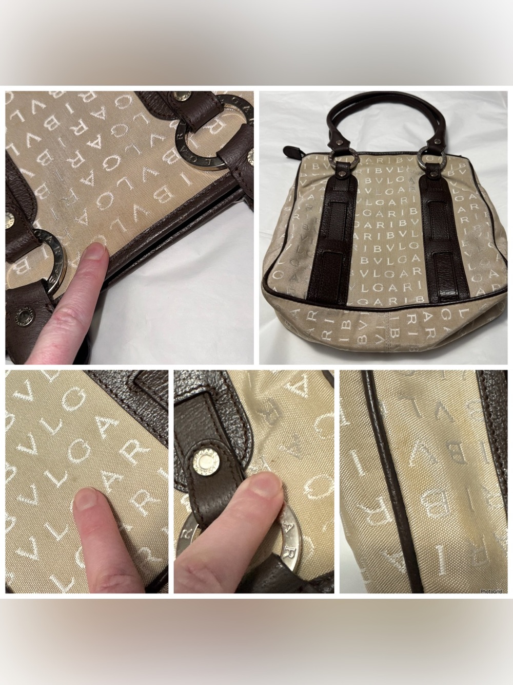 Bvlgari AUTHENTIC Vintage Logo Mania Tan & Brown Tote Shoulder Bag Bulgari - Picture 7 of 16